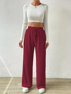 Damen Palazzo-Hose mit vertikalem Kordeldesign und elastischem Bund R&B