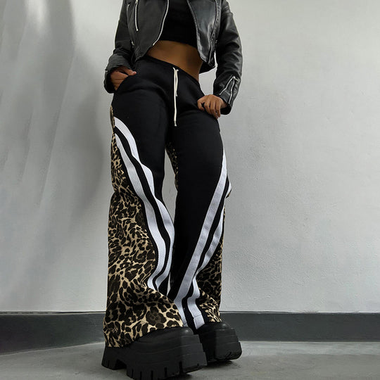 Damen Sportliche Sweatpants mit Leomuster und seitlichen Streifen R&B