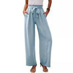 Damen weite Palazzo-Hose mit elastischem Bund und Bindegürtel R&B