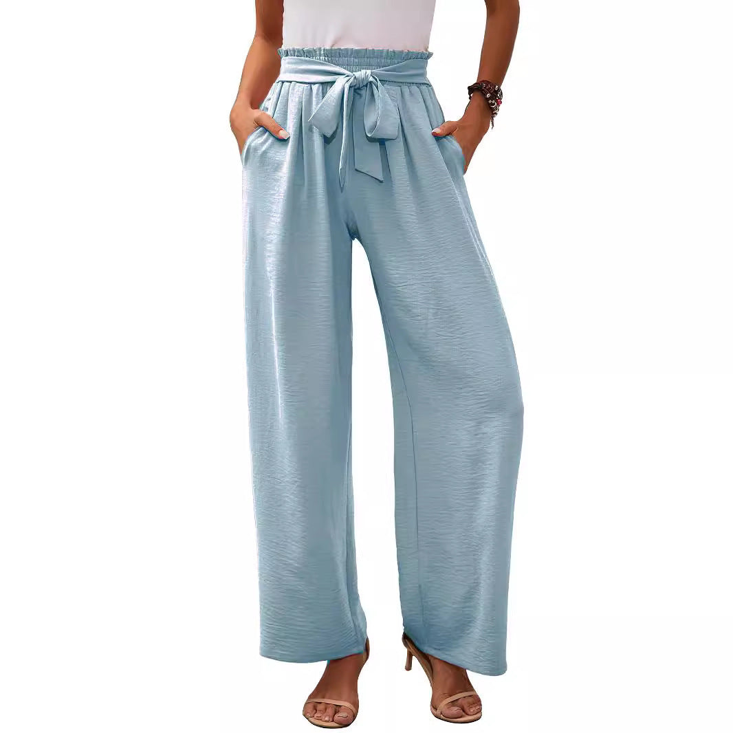 Damen weite Palazzo-Hose mit elastischem Bund und Bindegürtel R&B