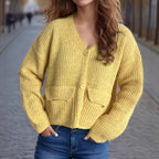 Damen oversized Strickjacke mit Knopfdetails und praktischen Taschen R&B