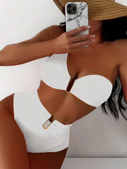Damen High-Waist Bikini mit geschmackvollem Goldakzent R&B