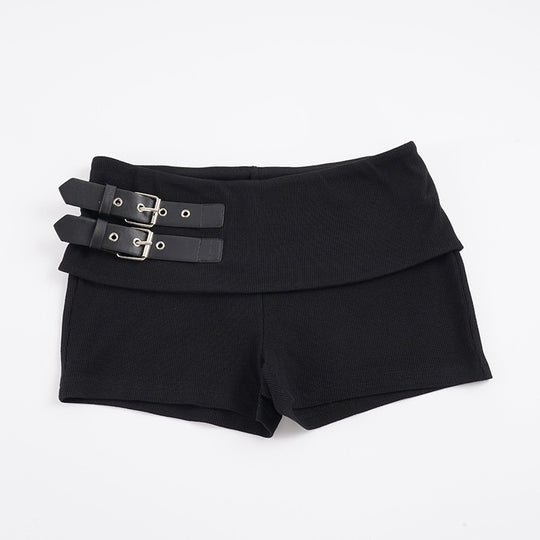 Damen Shorts mit breitem Bund und dekorativen Schnallen R&B