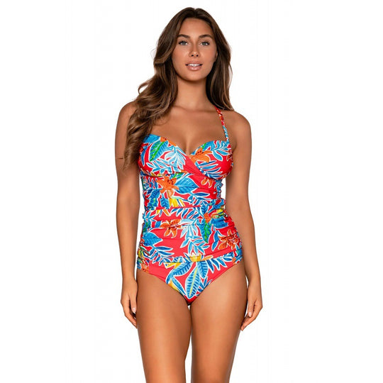 Damen Einteiliger Badeanzug mit floralem Wickeldesign und verstellbaren Trägern R&B
