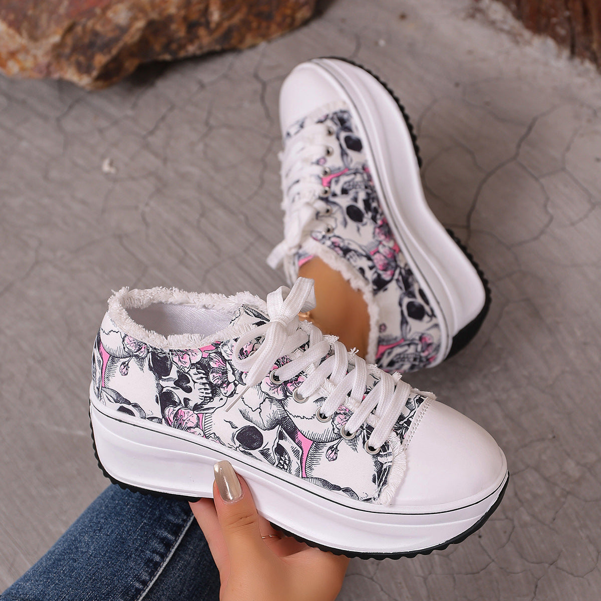 Damen Modische Sneakers mit floralem Print und gepolsterter Sohle R&B