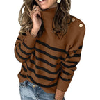 Damen modischer Strickpullover mit hochschließendem Kragen und Knopfdetails R&B