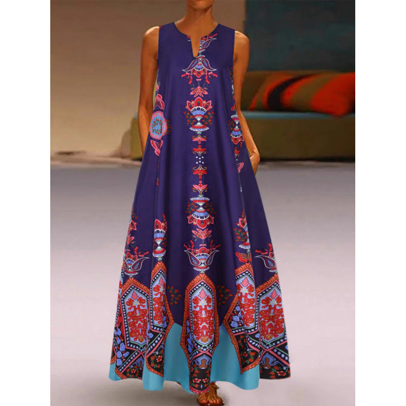 Damen Maxikleid mit elegantem floralem Design und seitlichen Taschen R&B