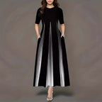 Damen Maxikleid mit eleganten Falten und praktischen Taschen R&B