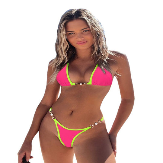 Damen Triangel-Bikini mit modischem Rippdesign und dekorativen Elementen R&B