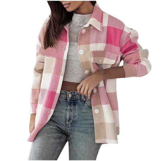 Damen Karierte Überhemdjacke mit Brusttaschen R&B
