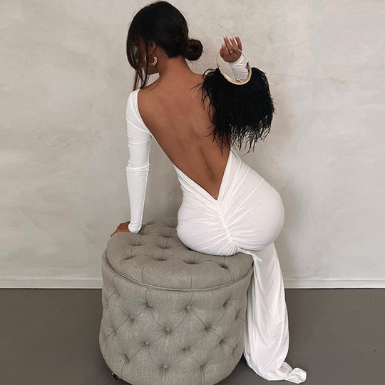 Damen Elegantes figurbetontes Maxikleid mit langen Ärmeln und Rundhalsausschnitt R&B