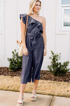 Damen Wickel-Jumpsuit mit asymmetrischem Träger und voluminösen Rüschen R&B