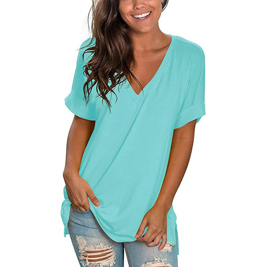 Damen Freizeit V-Ausschnitt T-Shirt R&B