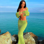 Damen Transparentes Set mit Crop-Top und Maxirock R&B