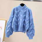 Damen kuscheliger Strickpullover mit voluminösen Ärmeln und Zopfmuster R&B