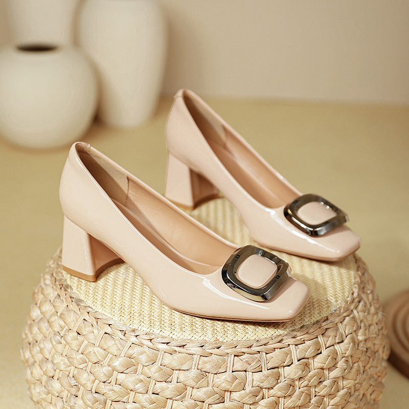 Damen elegante Plateau-Pumps mit modischer quadratischer Schnalle R&B