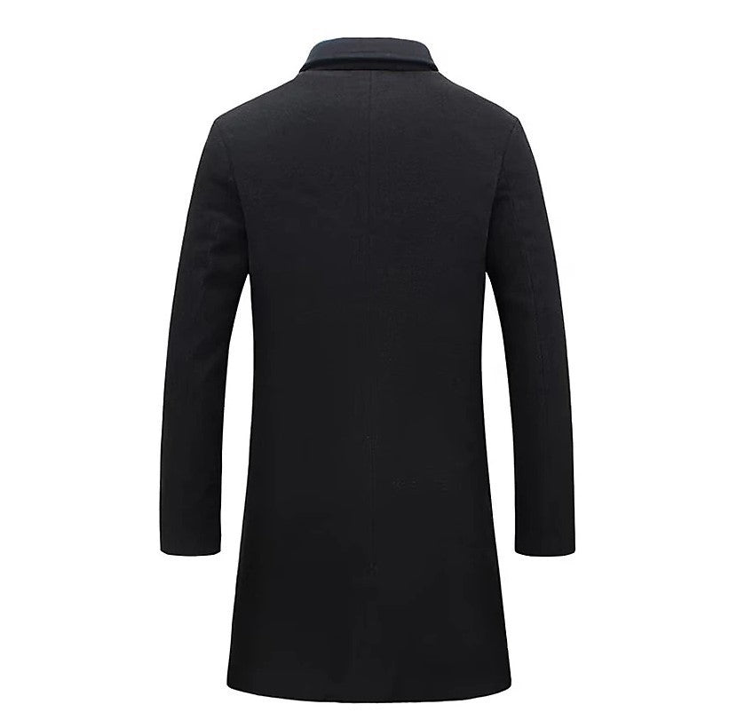 Herren eleganter langes Wollmantel mit schmalem Schnitt und goldenen Knöpfen R&B
