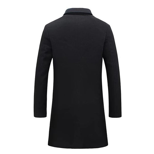 Herren eleganter langes Wollmantel mit schmalem Schnitt und goldenen Knöpfen R&B