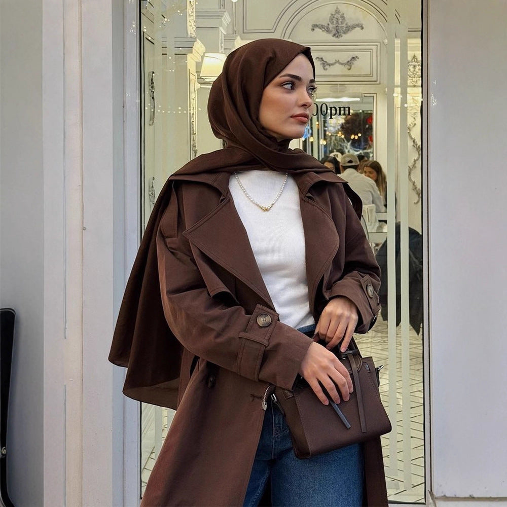 Damen modischer Trenchcoat mit Gürtel und voluminösen Ärmeln R&B
