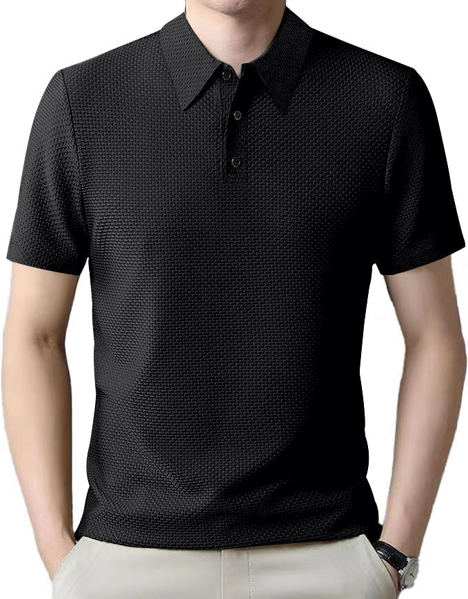 Herren nan Mikrostruktur-Poloshirt mit Hemdkragen, dezenter Knopfleiste und atmungsaktivem Jersey R&B