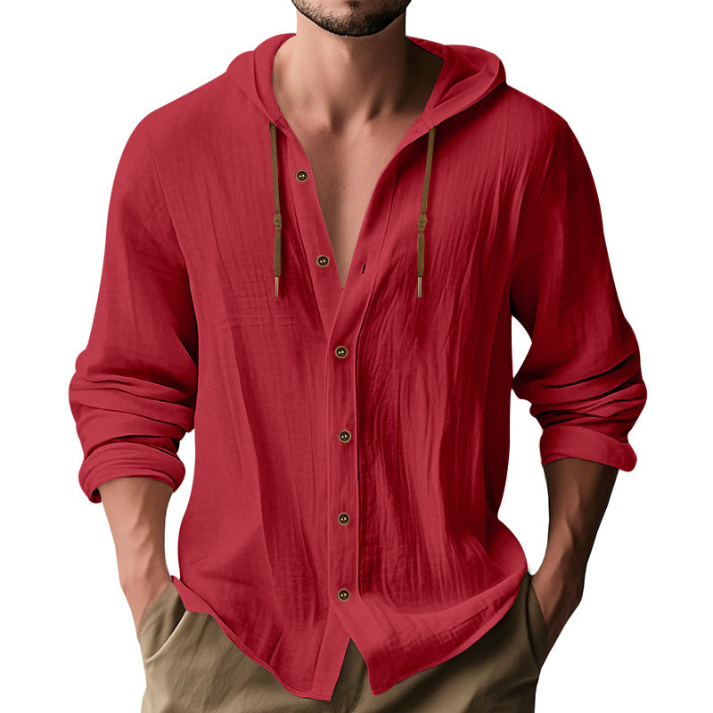 Herren lässiges Kapuzenshirt aus atmungsaktiver Baumwolle mit Knopfleiste und verstellbarem Kordelzug R&B