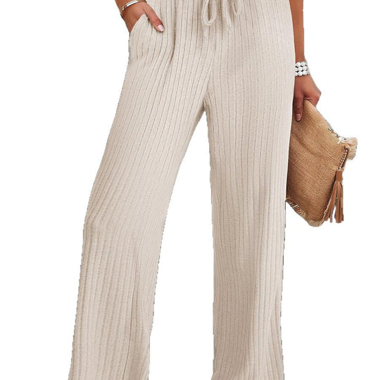 Damen Weite Strickhose mit elastischem Bund und seitlichen Taschen R&B