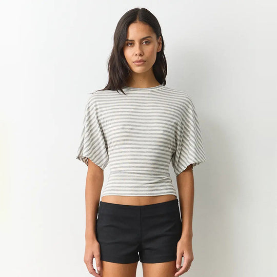 Damen modernes Kurzarm-Top mit lässigem Streifenmuster und elegantem Schnitt R&B