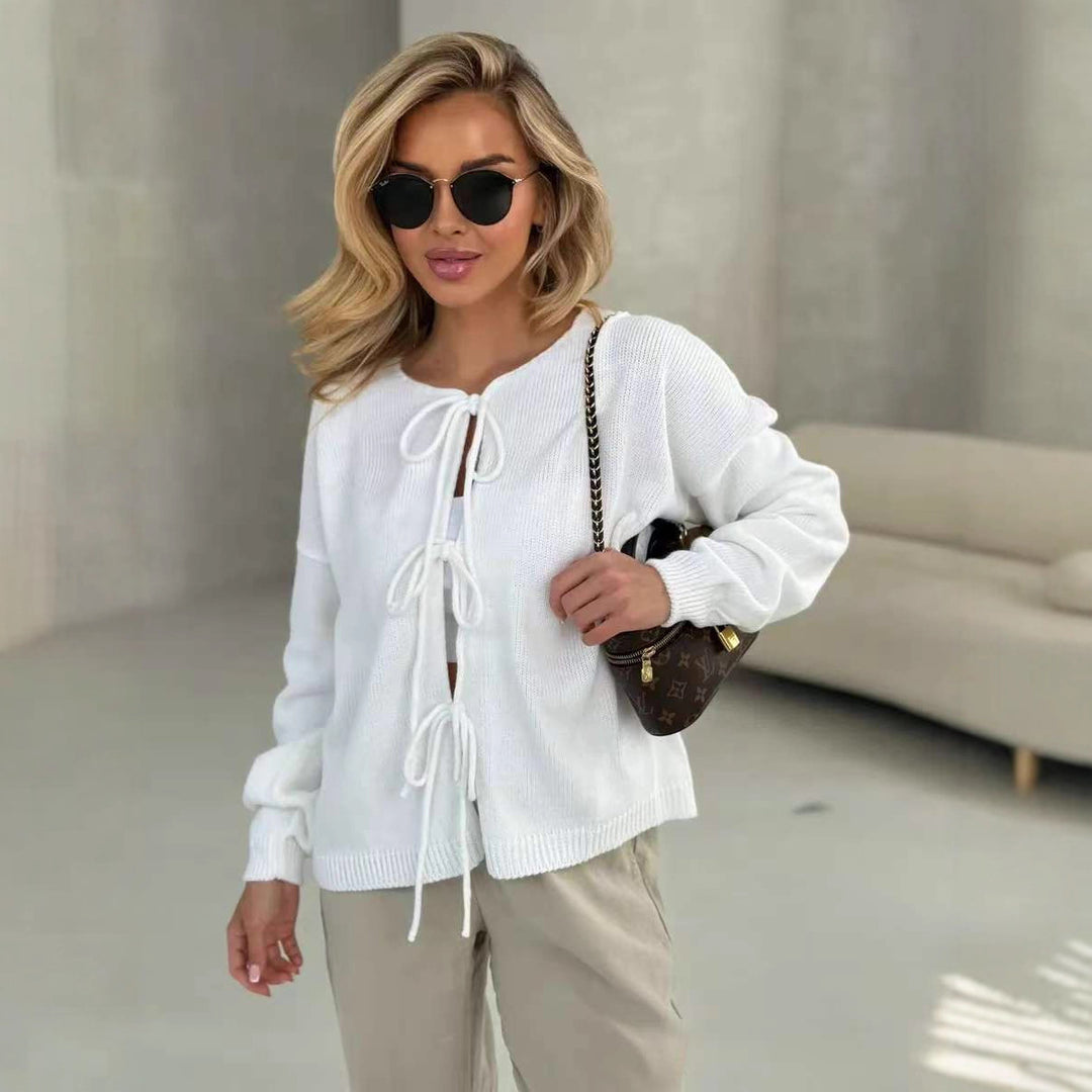 Damen Strickpullover mit eleganter Schnürung und komfortablem Schnitt R&B