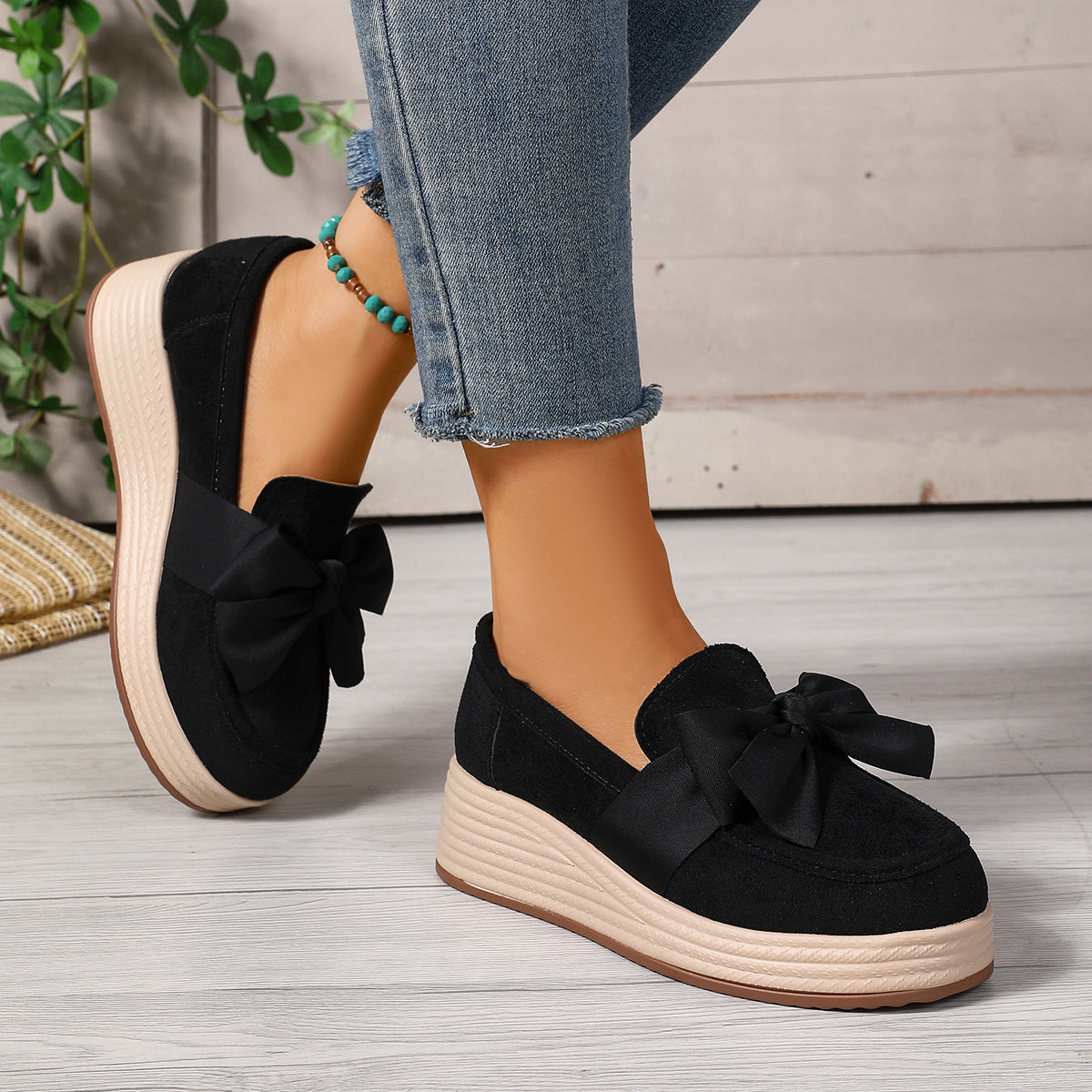 Damen Mokassin-Schuhe mit dekorativem Schleifenakzent und leichtem Wedge-Design R&B