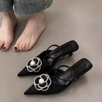 Damen Slingback Mules mit floralem Design und Perlenakzent R&B