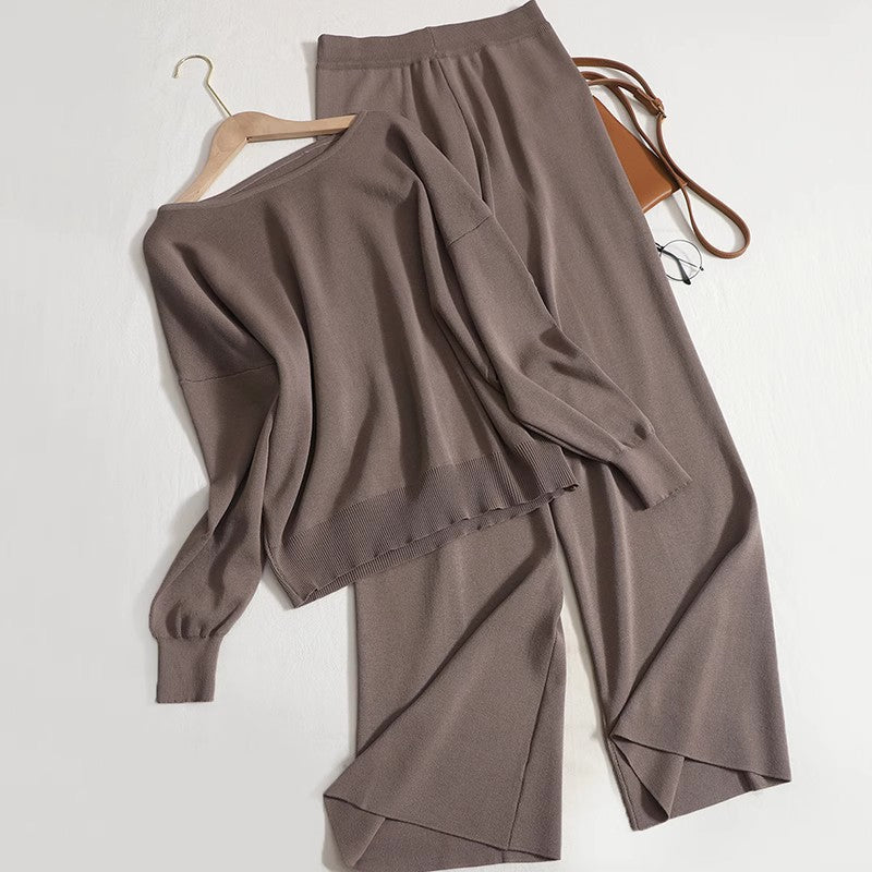 Damen lässiges Strickanzug-Set mit weitem Schnitt und modischen Details R&B