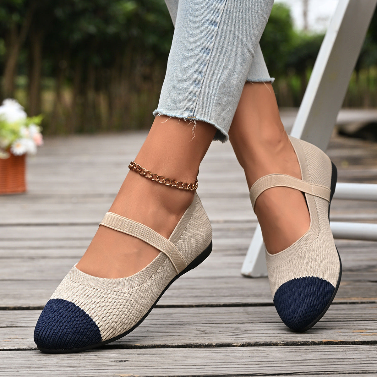 Damen Ballerinas mit elastischem Riemendesign und atmungsaktiver Textiloberfläche R&B