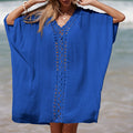 Damen eleganter Strandponcho mit raffinierten Häkelakzenten und tiefem V-Ausschnitt R&B