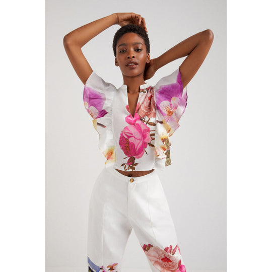 Damen Blusen- und Hosen-Set mit floralem Design und zarten Rüschendetails R&B