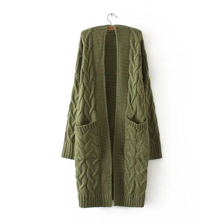 Damen Strickjacke mit grobem Zopfmuster und Taschen R&B