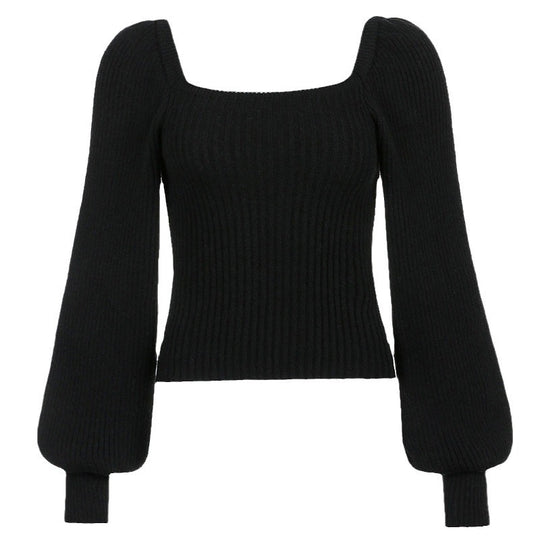 Damen Ripp-Strickpullover mit Puffärmeln R&B