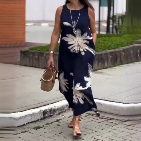 Damen Maxikleid mit floralem Design und seitlichen Taschen Heidi-Mode