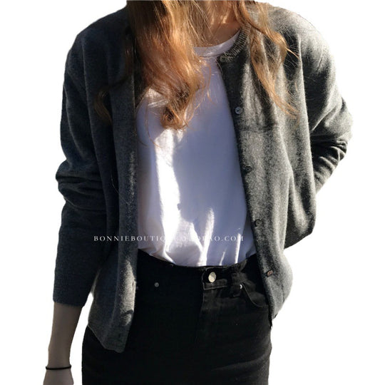 Damen kuschelige Strickjacke mit feiner Textur und Knöpfen R&B