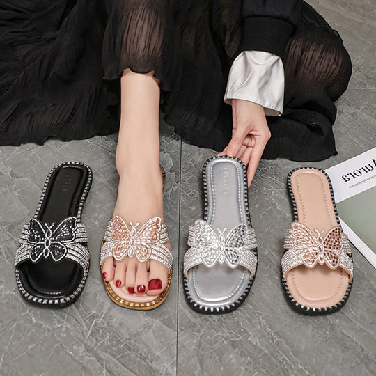 Damen glamouröse Riemchen-Sandalen mit funkelnder Schleifenverzierung R&B