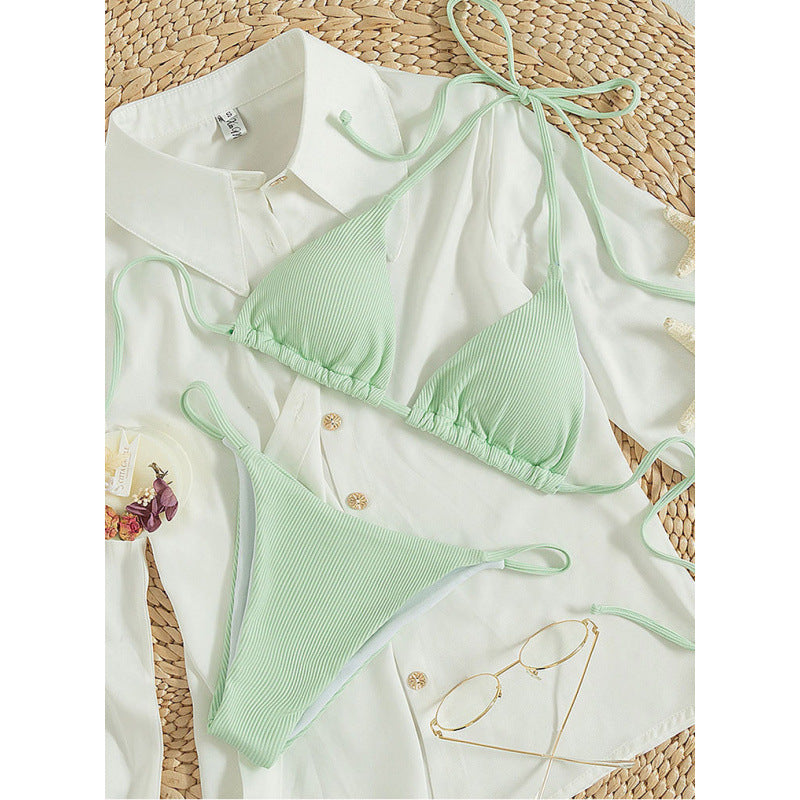 Damen Triangel-Bikini-Set mit verstellbaren Schnüren und feinem Strukturmuster R&B
