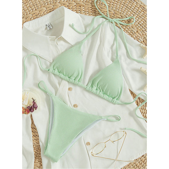 Damen Triangel-Bikini-Set mit verstellbaren Schnüren und feinem Strukturmuster R&B