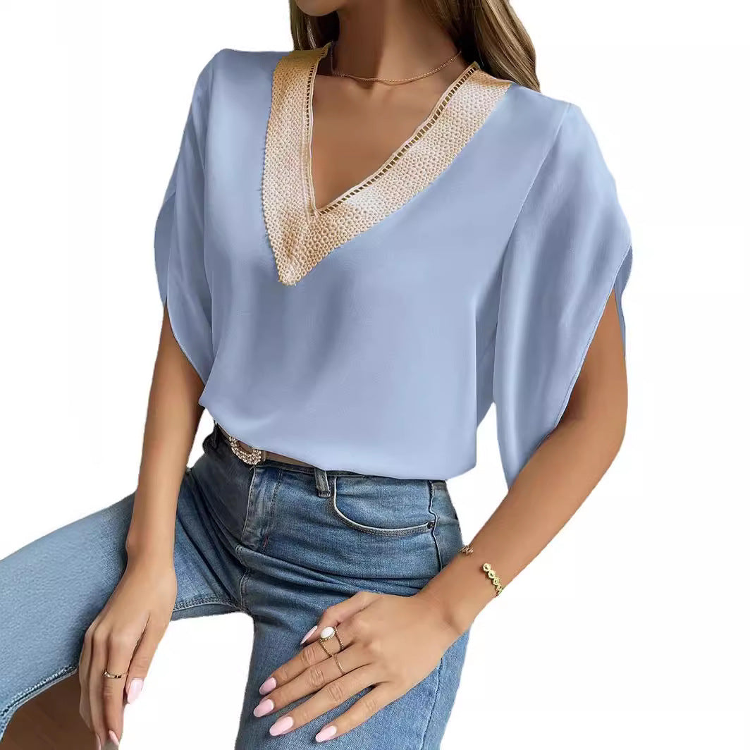 Damen elegantes V-Ausschnitt Oberteil mit dekorativen Details R&B