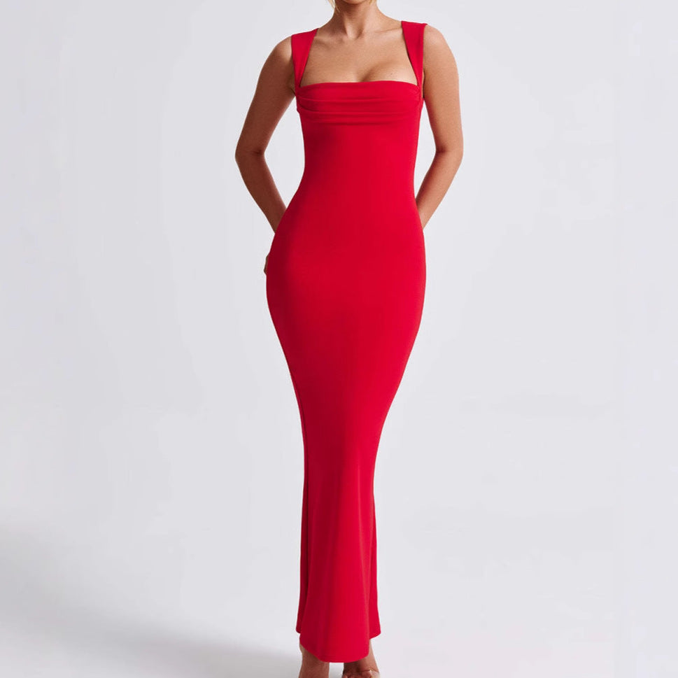 Damen Figurbetontes Maxikleid mit schmalen Trägern und elegantem V-Ausschnitt R&B
