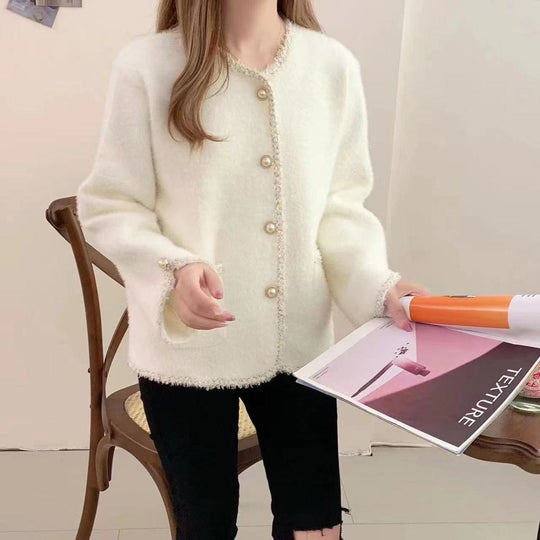 Damen Bouclé-Jacke mit eleganten Perlenknöpfen R&B