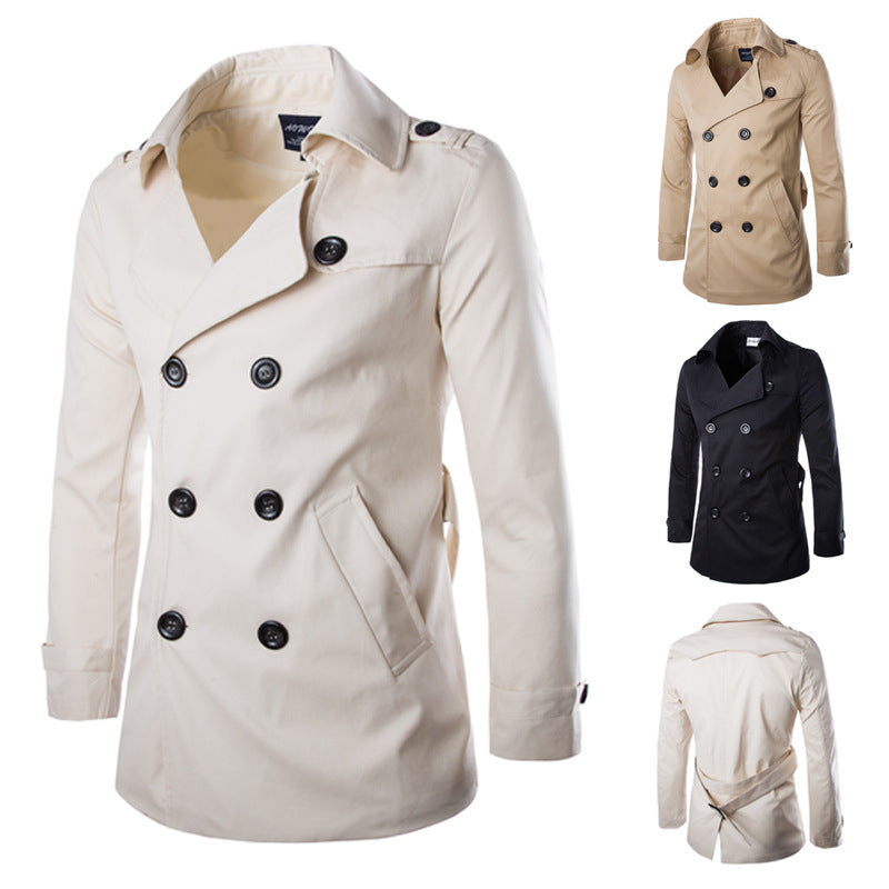Herren eleganter Trenchcoat mit doppelter Knopfleiste und seitlichen Eingrifftaschen R&B