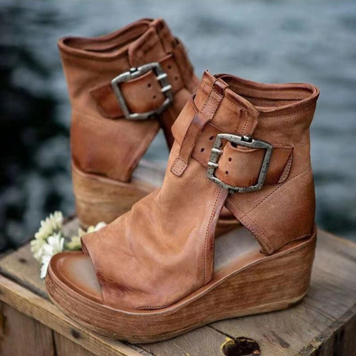 Damen Wedge-Stiefeletten mit modischem Schnallen-Design R&B