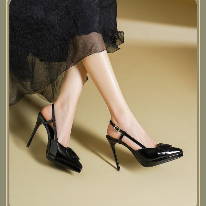 Damen Slingback High Heel Pumps mit dekorativem Knoten-Riemen R&B