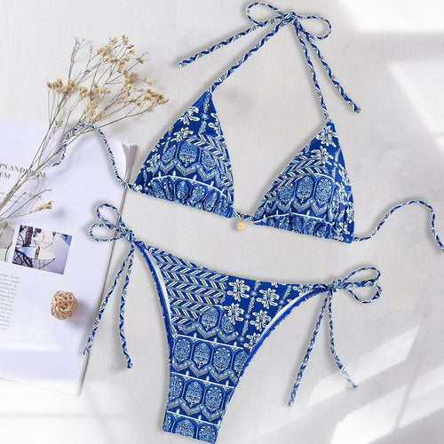 Damen Triangel-Bikini mit verspielt floralem Design und bindbaren Trägern R&B