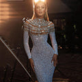 Damen Elegantes Abendkleid mit glitzernden Applikationen und transparentem Oberteil R&B