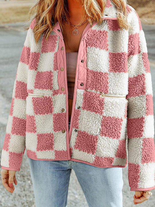 Damen Kuschelige Schafwolljacke mit modernen Karomustern R&B